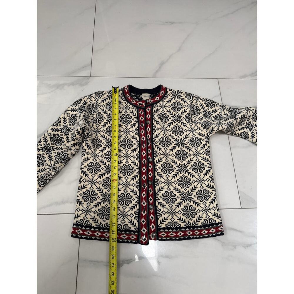 Vintage L.L.Bean 100% cotton Nordic Fair Isle cardigan sweater size M - Picture 8 of 12